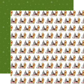 Echo Park - Winnie the Pooh Christmas - 12x12 Pattern Paper "Winnie and Sleds"