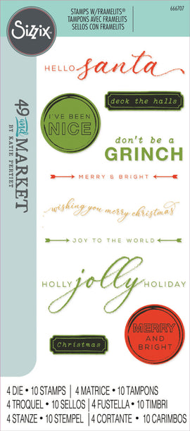 Sizzix - 49 and Market Framelit with Stamp - Jolly Sentiments (666707)