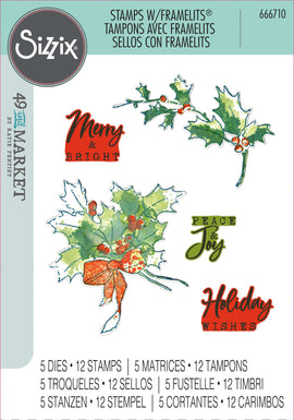 Sizzix - 49 and Market Stamps with Framelits - Pencil Line Holly (666710)