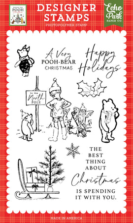 Echo Park - Winnie the Pooh Christmas - Designer Photopolymer Stamps - Very Pooh Bear Christmas Stamp Set (8pc)