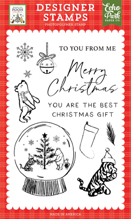 Echo Park - Winnie the Pooh Christmas - Designer Photopolymer Stamps - Snow Globe Scene Stamp Set (10pc)