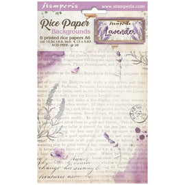 Stamperia - Lavender - A6 Assorted Rice Papers "Backgrounds" (8 Sheets)