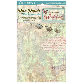 Stamperia - Wonderland - A6 Assorted Rice Papers "Backgrounds" (8 Sheets)