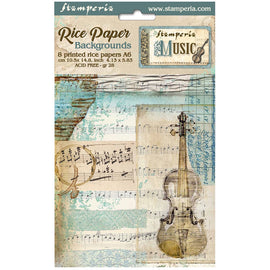 Stamperia - Music - A6 Assorted Rice Papers "Backgrounds" (8 Sheets)