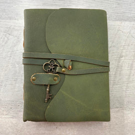 Handmade Leather Journal - 6"x8" Green Leather With Key